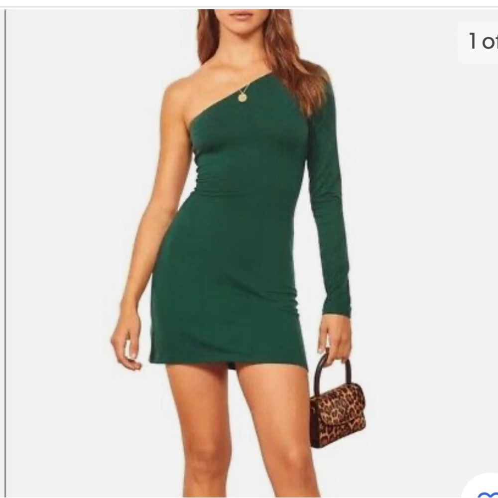 Reformation green one shoulder dress yara emerald green